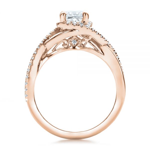 14k Rose Gold 14k Rose Gold Custom Princess Cut Diamond Halo Engagement Ring - Front View -  100790