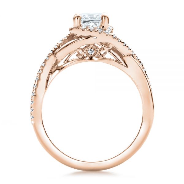 18k Rose Gold 18k Rose Gold Custom Princess Cut Diamond Halo Engagement Ring - Front View - 100790