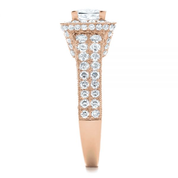 14k Rose Gold 14k Rose Gold Custom Princess Cut Diamond Halo Engagement Ring - Side View -  100576