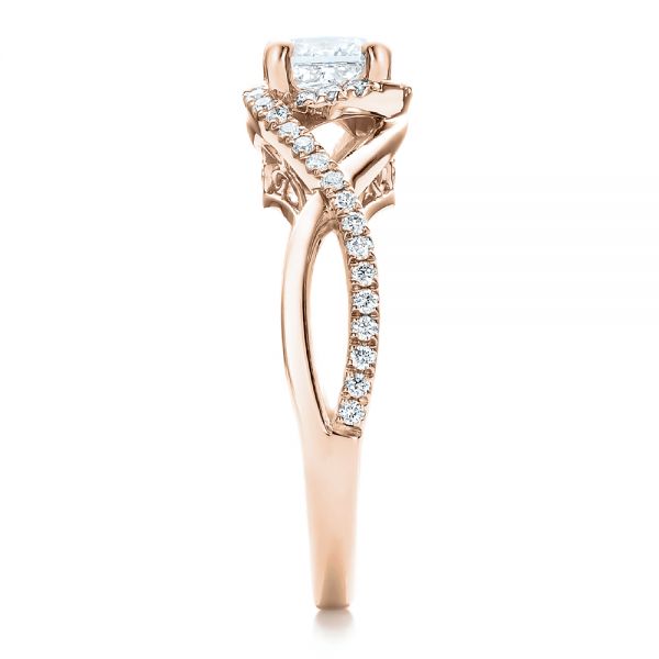 14k Rose Gold 14k Rose Gold Custom Princess Cut Diamond Halo Engagement Ring - Side View -  100790