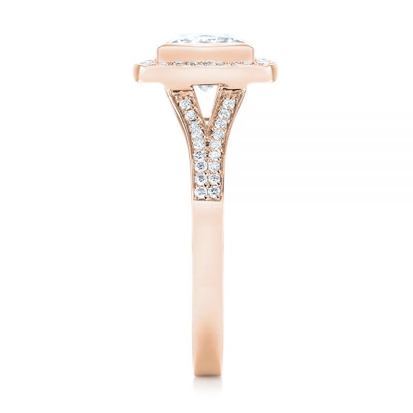 18k Rose Gold 18k Rose Gold Custom Princess Cut Diamond Halo Engagement Ring - Side View -  104782