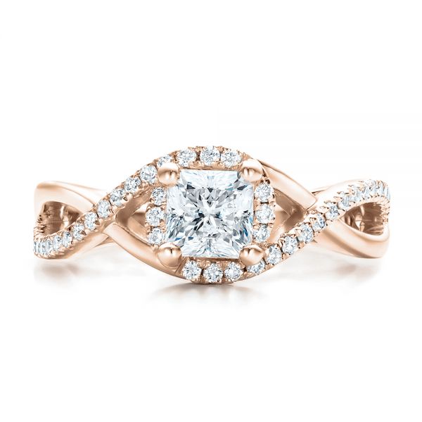 14k Rose Gold 14k Rose Gold Custom Princess Cut Diamond Halo Engagement Ring - Top View -  100790