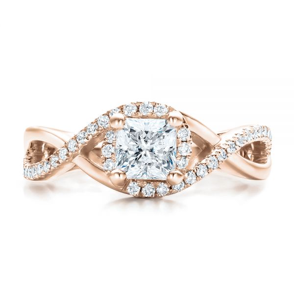 18k Rose Gold 18k Rose Gold Custom Princess Cut Diamond Halo Engagement Ring - Top View - 100790
