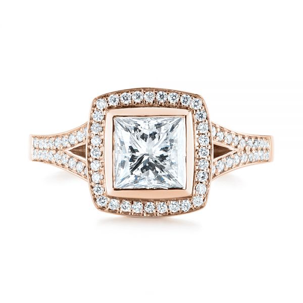 14k Rose Gold 14k Rose Gold Custom Princess Cut Diamond Halo Engagement Ring - Top View -  104782