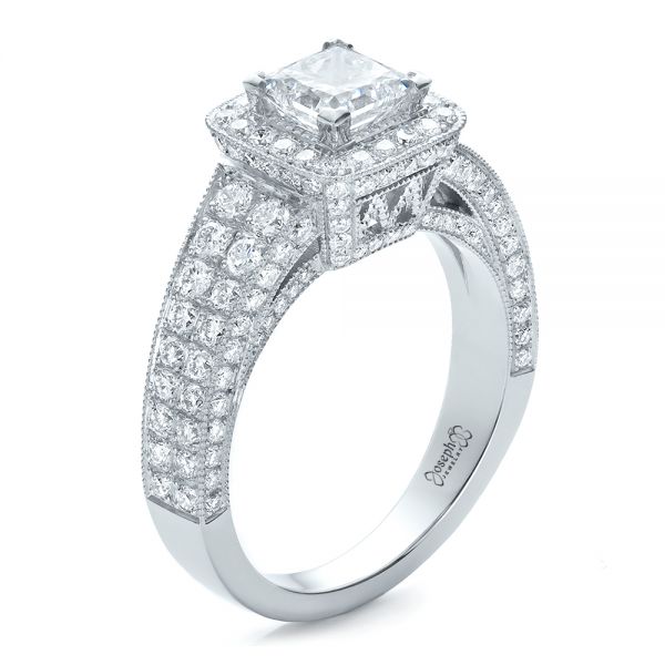 Custom Princess Cut Diamond Halo Engagement Ring - Image