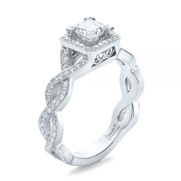 Platinum Custom Princess  Cut  Diamond Halo  Engagement  Ring  