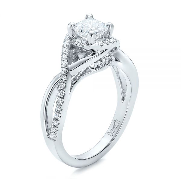  Platinum Platinum Custom Princess Cut Diamond Halo Engagement Ring - Three-Quarter View -  100790