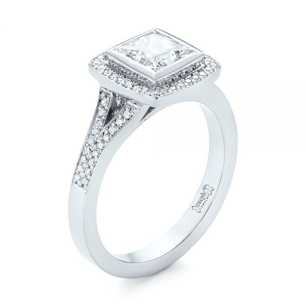  Platinum Platinum Custom Princess Cut Diamond Halo Engagement Ring - Three-Quarter View -  104782