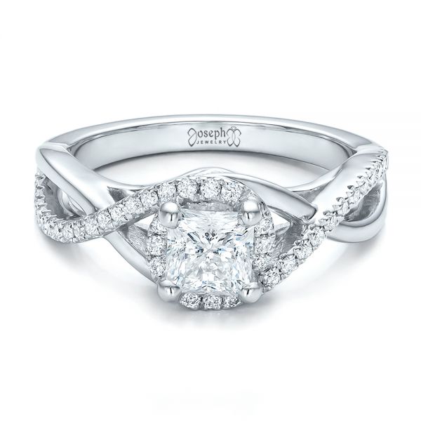  Platinum Platinum Custom Princess Cut Diamond Halo Engagement Ring - Flat View -  100790