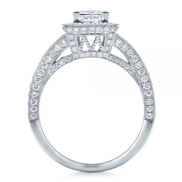 18k White Gold 18k White Gold Custom Princess Cut Diamond Halo Engagement Ring - Front View -  100576