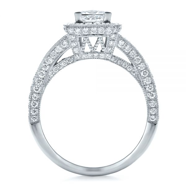 Platinum Custom Princess Cut Diamond Halo Engagement Ring - Front View - 100576