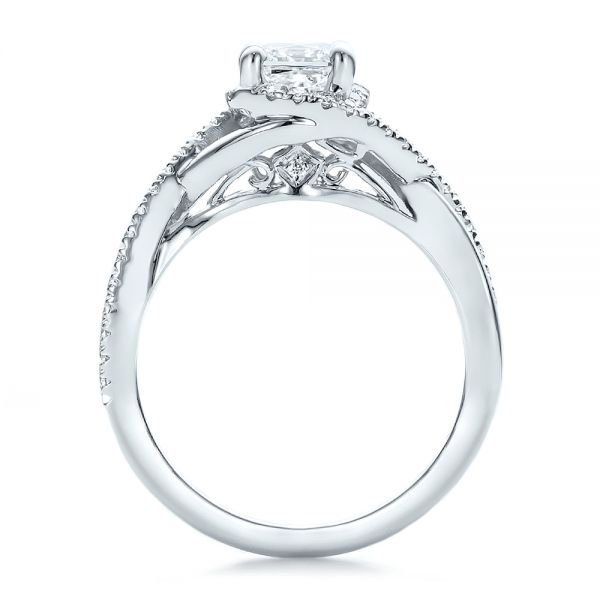 14k White Gold Custom Princess Cut Diamond Halo Engagement Ring - Front View -  100790