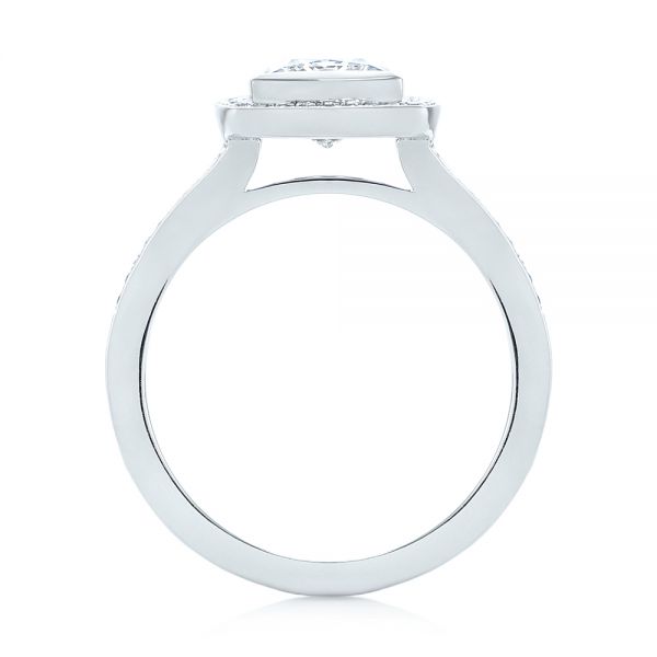 14k White Gold Custom Princess Cut Diamond Halo Engagement Ring - Front View -  104782