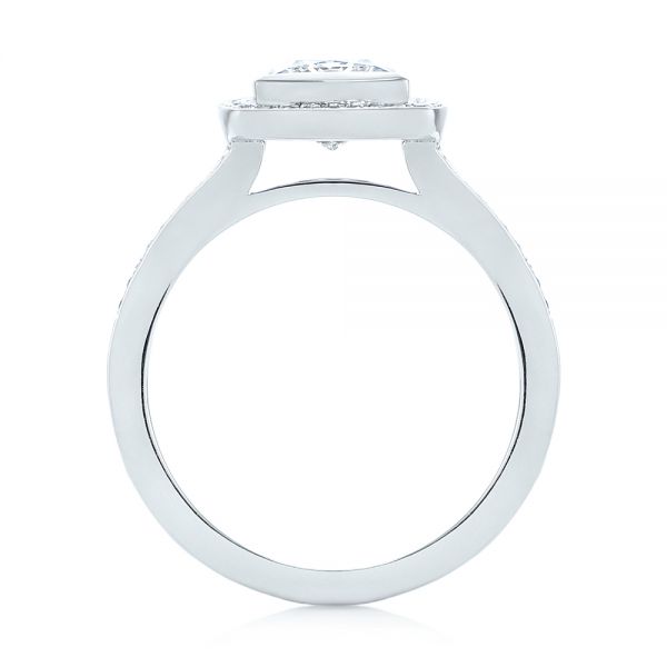 14k White Gold Custom Princess Cut Diamond Halo Engagement Ring - Front View - 104782