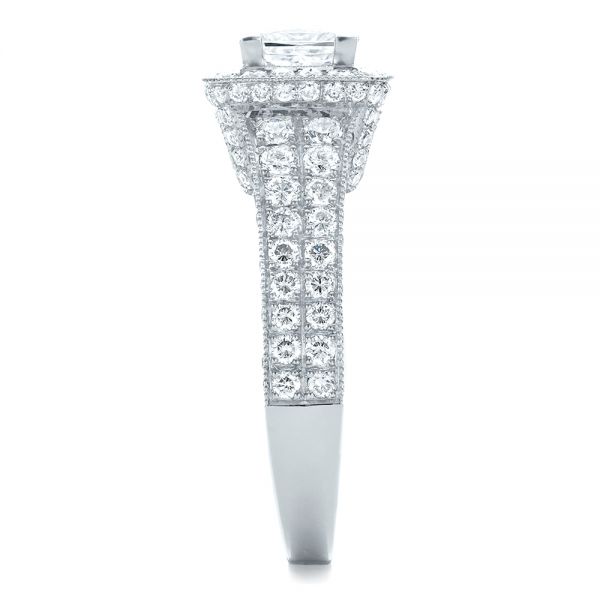 Platinum Custom Princess Cut Diamond Halo Engagement Ring - Side View - 100576