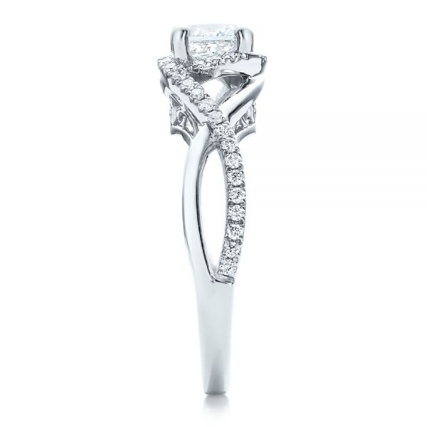 14k White Gold Custom Princess Cut Diamond Halo Engagement Ring - Side View -  100790