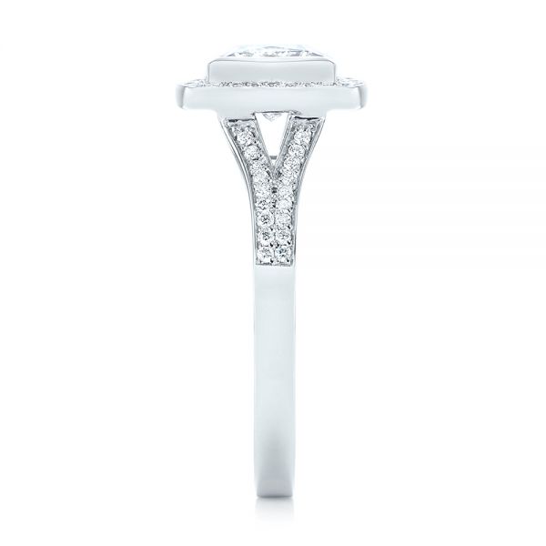 14k White Gold Custom Princess Cut Diamond Halo Engagement Ring - Side View -  104782