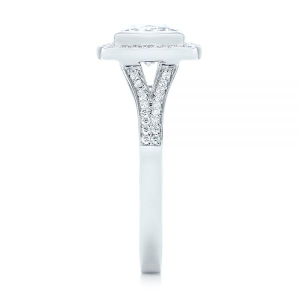 14k White Gold Custom Princess Cut Diamond Halo Engagement Ring - Side View - 104782