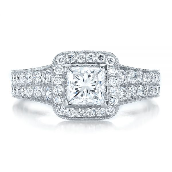 Platinum Custom Princess Cut Diamond Halo Engagement Ring - Top View - 100576