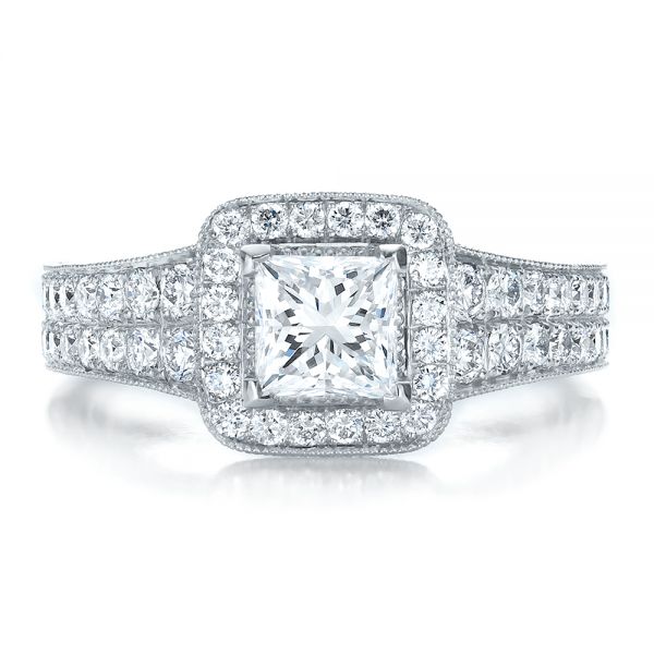 18k White Gold 18k White Gold Custom Princess Cut Diamond Halo Engagement Ring - Top View -  100576