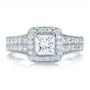 18k White Gold 18k White Gold Custom Princess Cut Diamond Halo Engagement Ring - Top View -  100576 - Thumbnail