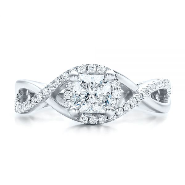 14k White Gold Custom Princess Cut Diamond Halo Engagement Ring - Top View -  100790