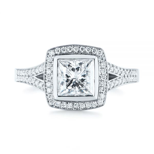 14k White Gold Custom Princess Cut Diamond Halo Engagement Ring - Top View - 104782