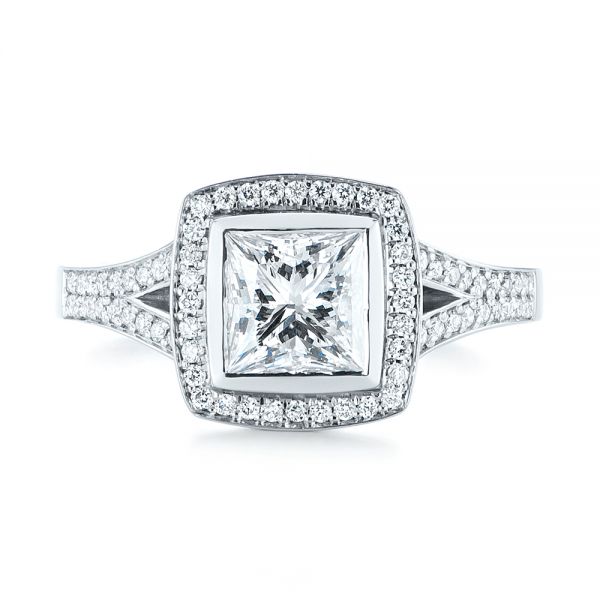 18k White Gold 18k White Gold Custom Princess Cut Diamond Halo Engagement Ring - Top View -  104782