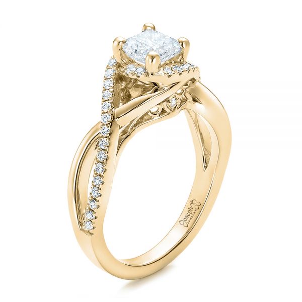 18k Yellow Gold 18k Yellow Gold Custom Princess Cut Diamond Halo Engagement Ring - Three-Quarter View - 100790