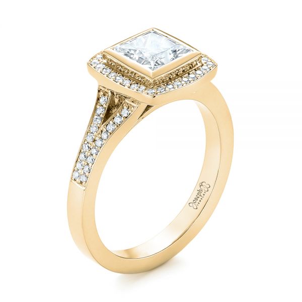 14k Yellow Gold 14k Yellow Gold Custom Princess Cut Diamond Halo Engagement Ring - Three-Quarter View -  104782