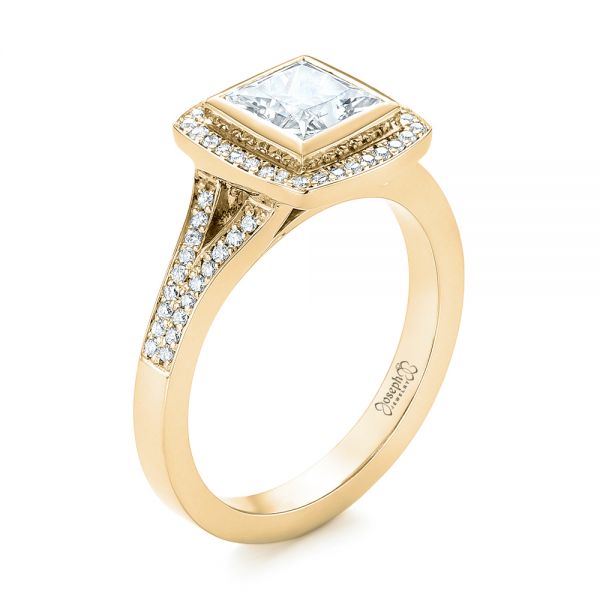 14k Yellow Gold 14k Yellow Gold Custom Princess Cut Diamond Halo Engagement Ring - Three-Quarter View - 104782
