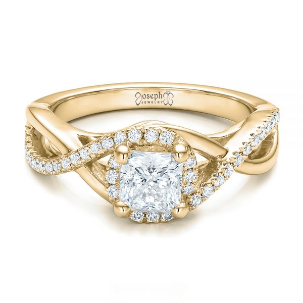 18k Yellow Gold 18k Yellow Gold Custom Princess Cut Diamond Halo Engagement Ring - Flat View - 100790