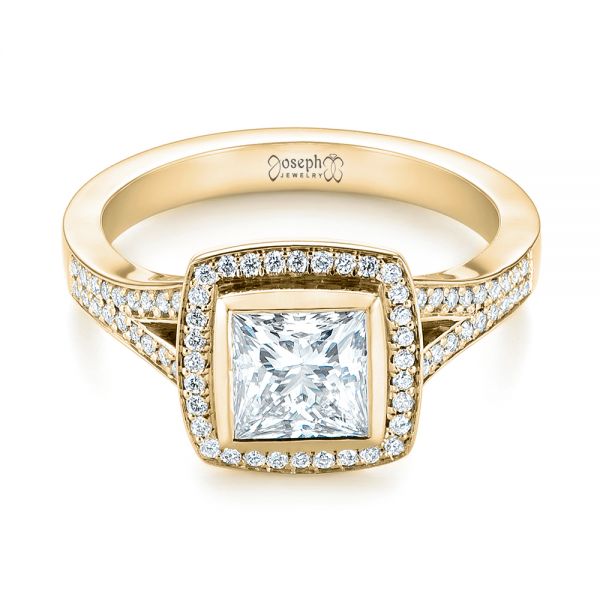 14k Yellow Gold 14k Yellow Gold Custom Princess Cut Diamond Halo Engagement Ring - Flat View -  104782