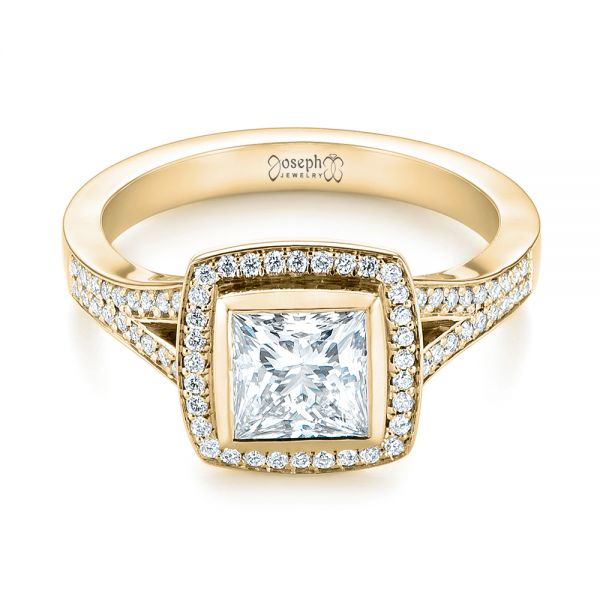 14k Yellow Gold 14k Yellow Gold Custom Princess Cut Diamond Halo Engagement Ring - Flat View - 104782