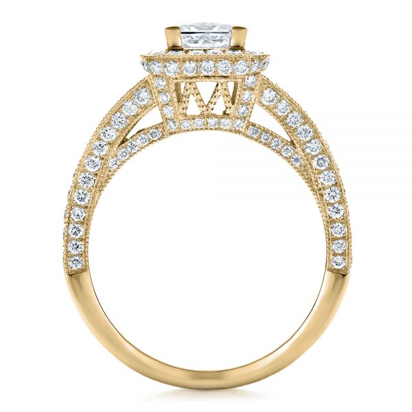 18k Yellow Gold 18k Yellow Gold Custom Princess Cut Diamond Halo Engagement Ring - Front View -  100576
