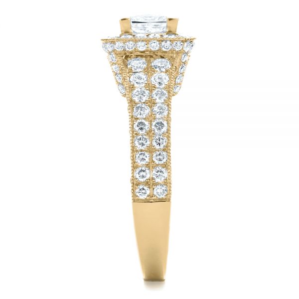 14k Yellow Gold 14k Yellow Gold Custom Princess Cut Diamond Halo Engagement Ring - Side View -  100576