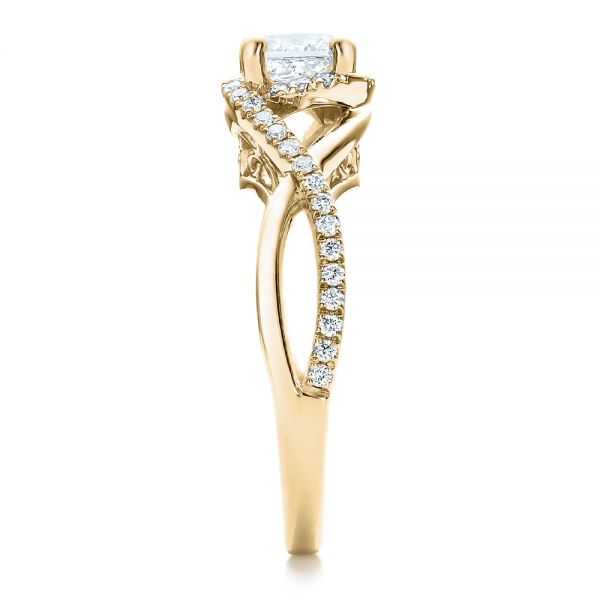 18k Yellow Gold 18k Yellow Gold Custom Princess Cut Diamond Halo Engagement Ring - Side View -  100790