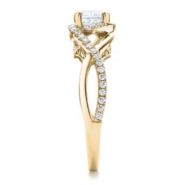 18k Yellow Gold 18k Yellow Gold Custom Princess Cut Diamond Halo Engagement Ring - Side View - 100790