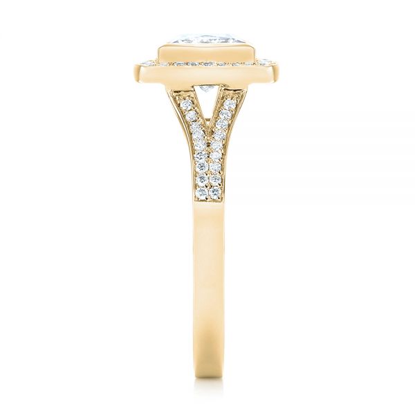 18k Yellow Gold 18k Yellow Gold Custom Princess Cut Diamond Halo Engagement Ring - Side View -  104782