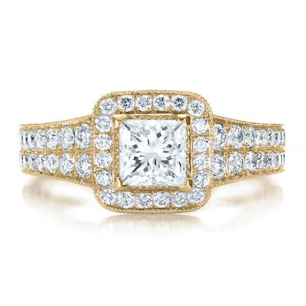 14k Yellow Gold 14k Yellow Gold Custom Princess Cut Diamond Halo Engagement Ring - Top View -  100576