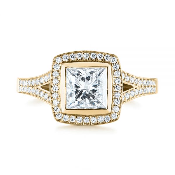 14k Yellow Gold 14k Yellow Gold Custom Princess Cut Diamond Halo Engagement Ring - Top View -  104782