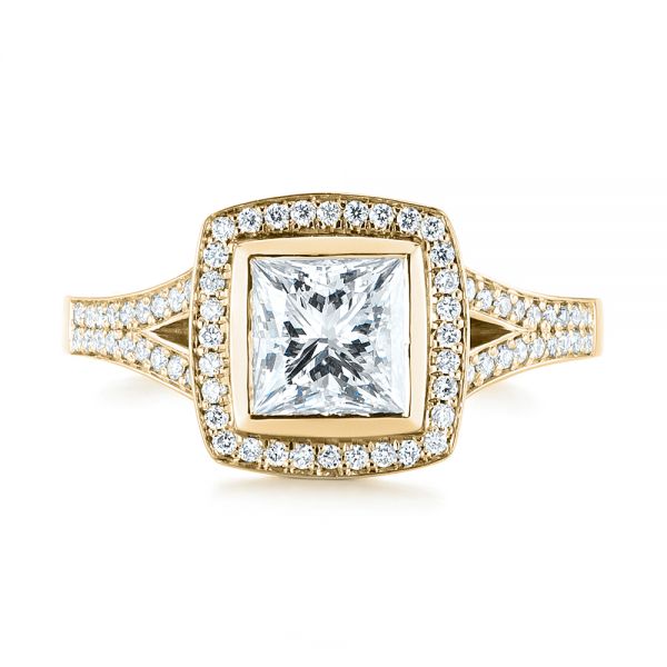 14k Yellow Gold 14k Yellow Gold Custom Princess Cut Diamond Halo Engagement Ring - Top View - 104782