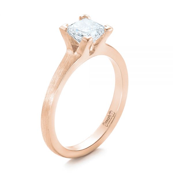 18k Rose Gold 18k Rose Gold Custom Princess Cut Diamond Solitaire Engagement Ring - Three-Quarter View -  102150