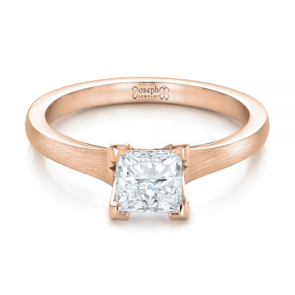 14k Rose Gold 14k Rose Gold Custom Princess Cut Diamond Solitaire Engagement Ring - Flat View -  102150