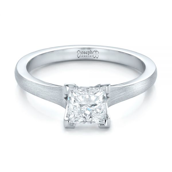 18k White Gold Custom Princess Cut Diamond Solitaire Engagement Ring - Flat View - 102150