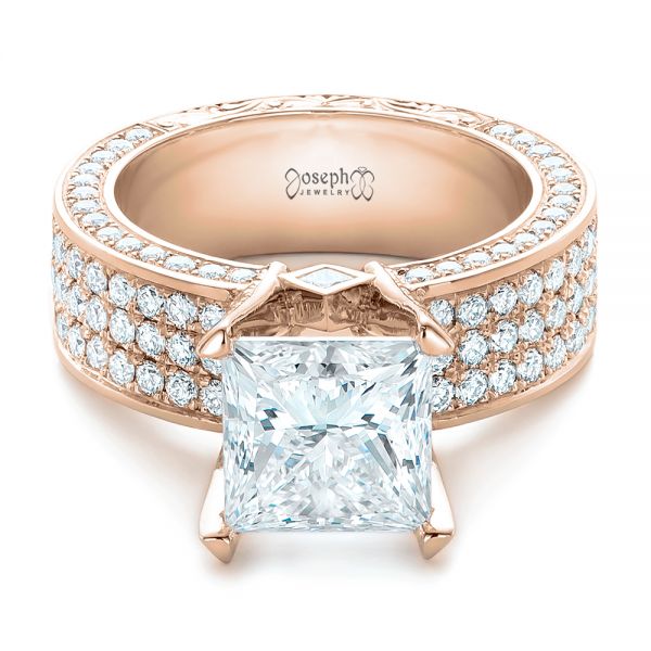 14k Rose Gold 14k Rose Gold Custom Princess Cut Diamond And Pave Engagement Ring - Flat View - 102276