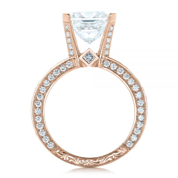 18k Rose Gold 18k Rose Gold Custom Princess Cut Diamond And Pave Engagement Ring - Front View -  102276