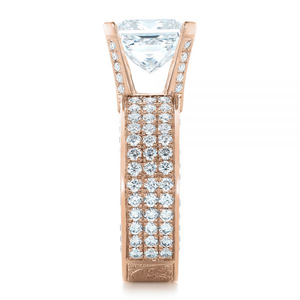 14k Rose Gold 14k Rose Gold Custom Princess Cut Diamond And Pave Engagement Ring - Side View - 102276