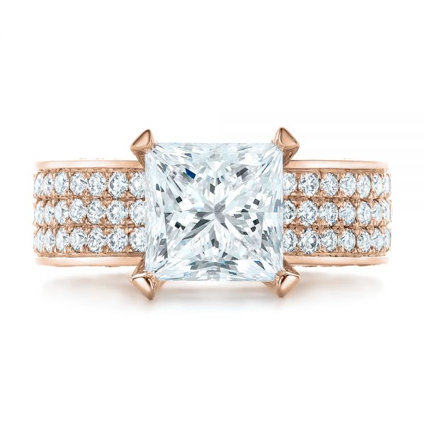 14k Rose Gold 14k Rose Gold Custom Princess Cut Diamond And Pave Engagement Ring - Top View - 102276