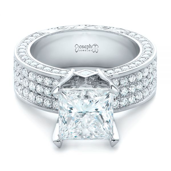  Platinum Custom Princess Cut Diamond And Pave Engagement Ring - Flat View -  102276